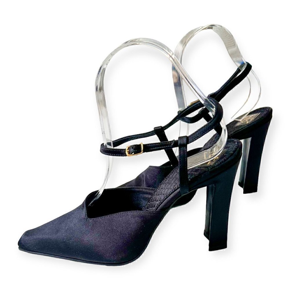 Never worn Vintage Michel Perry Black Satin Evening Pumps ‎ Size 38 EU - Picture 4 of 13